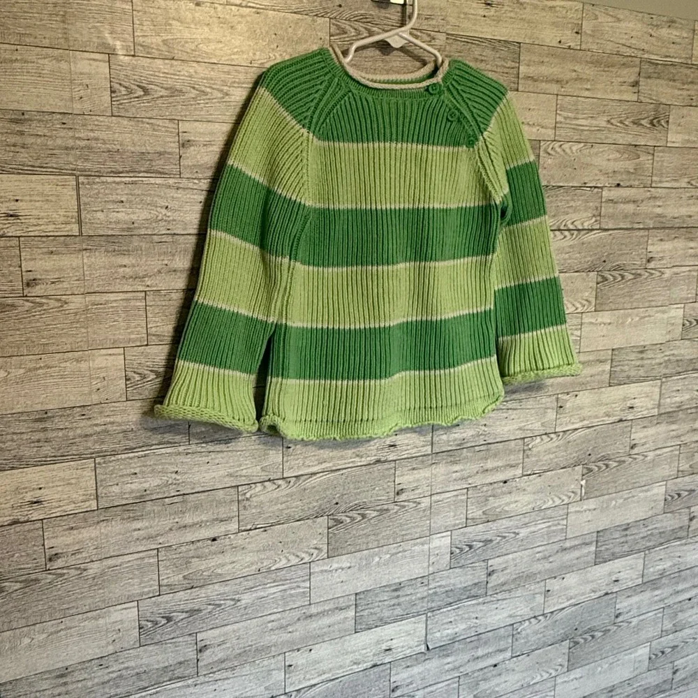 The Childrens Place Girls Green Striped Knit Sweater Sz-4T Buttons, Soft, Cozy‎